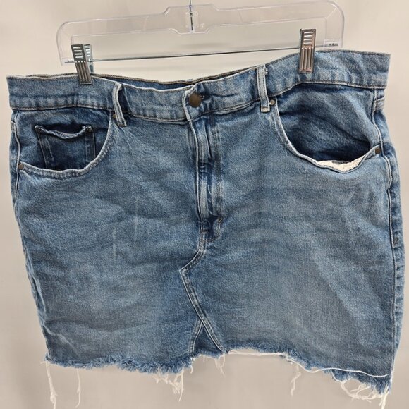 A.N.A A New Approach Blue Jean High-Rise Distressed Raw Edge Mini Skirt 18 - Picture 1 of 8